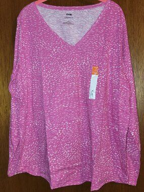 New Evri Long Sleeve Vneck Pink White Splatter Dot 1x 16 18 Everyday Tee Shirt